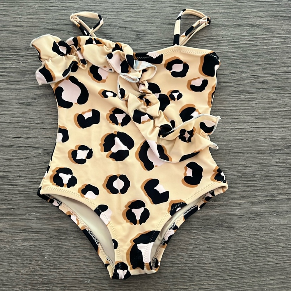 Shade Critters one piece ruffled girls leopard swimsuit